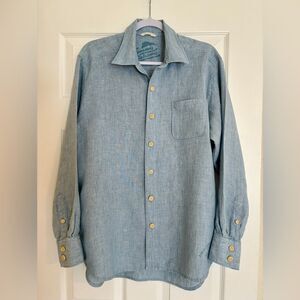 Tommy Bahama Men's Shirt Medium 100% Linen Light Blue Button-Down Long Sleeve